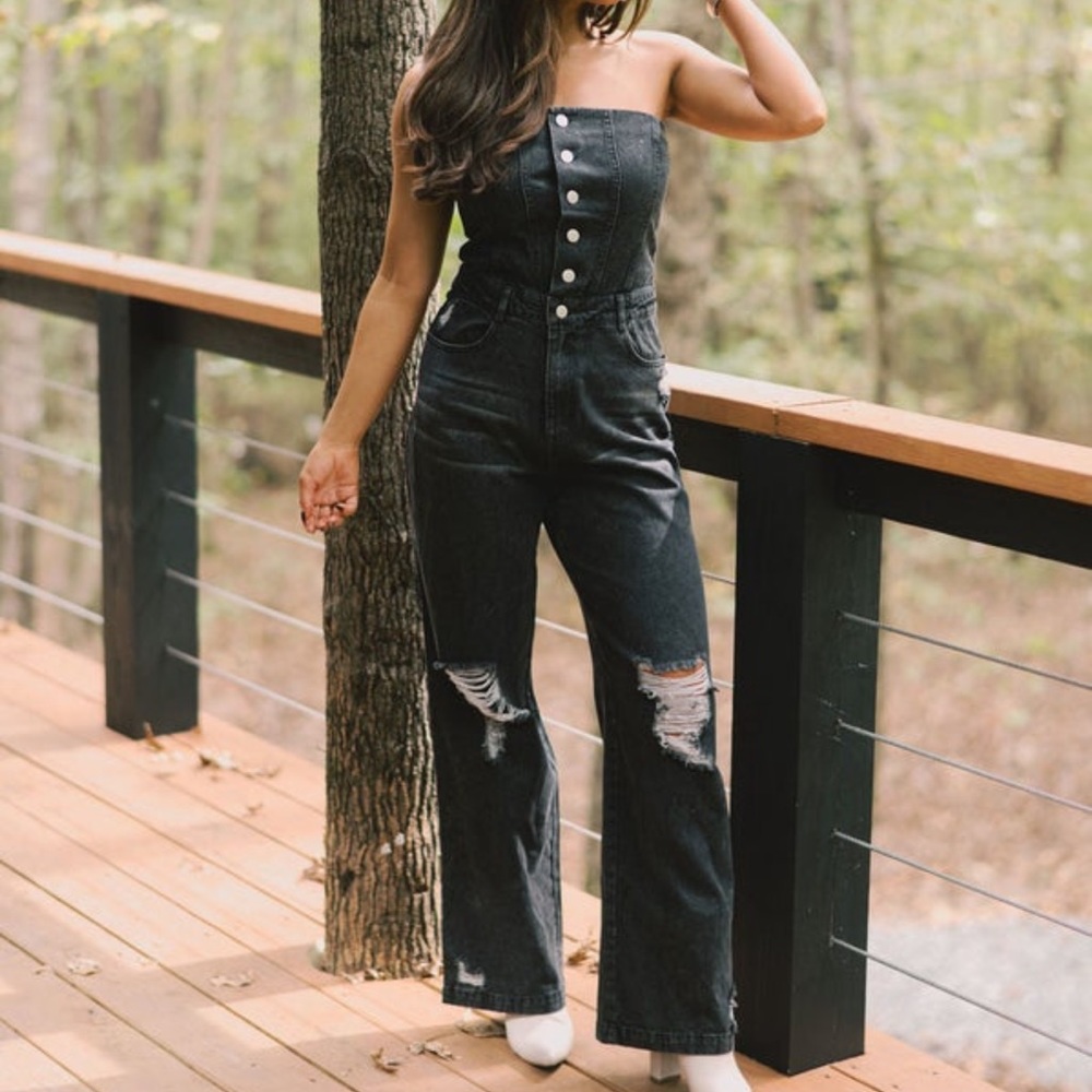 Never worn- Button up Denim jumpsuit